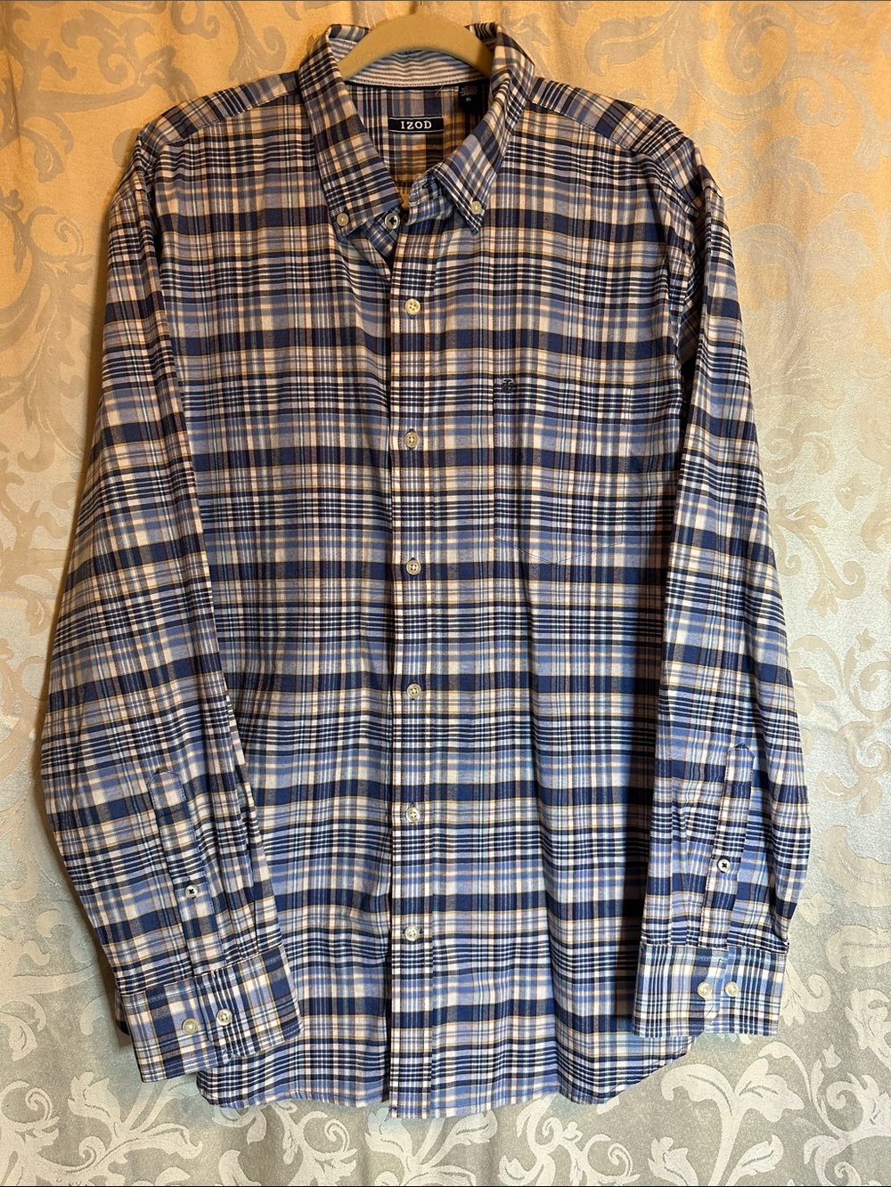 Izod Navy and White Plaid Button-Down Shirt